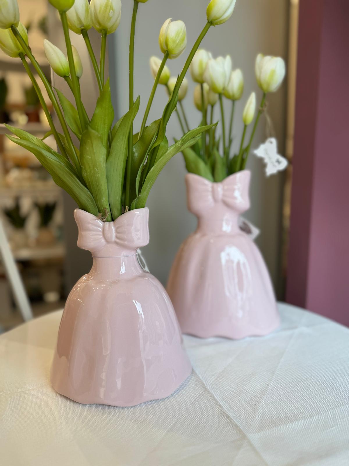 Vaso in ceramica vestito chic rosa - H.15x18x21 cm - L'arte di Nacchi