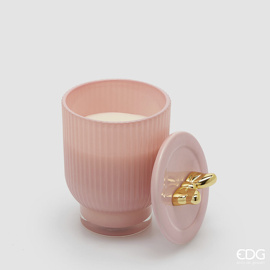 Candela fiocco profumata c/vasetto rosa - H.15x10 cm - EDG
