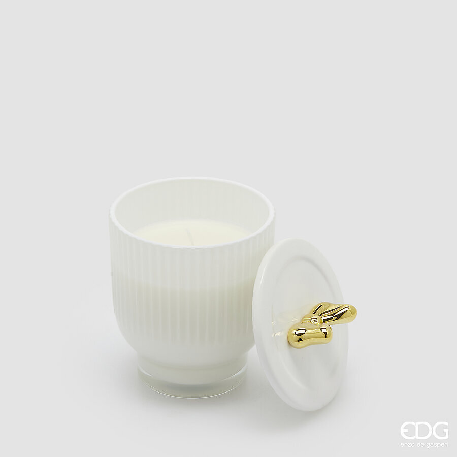 Candela fiocco profumata c/vasetto bianco - H.13x9 cm - EDG