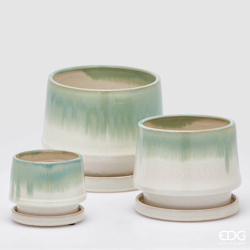 Vaso trapezio in ceramica con piatto - H.16 cm - EDG