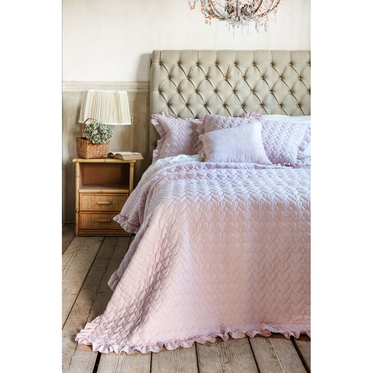 Trapuntino singolo rosa con cuoricini c/gala + 1 copriguanciale 50x70 - Collezione Cuore di Zucchero -  180x260 cm - Blanc Mariclo