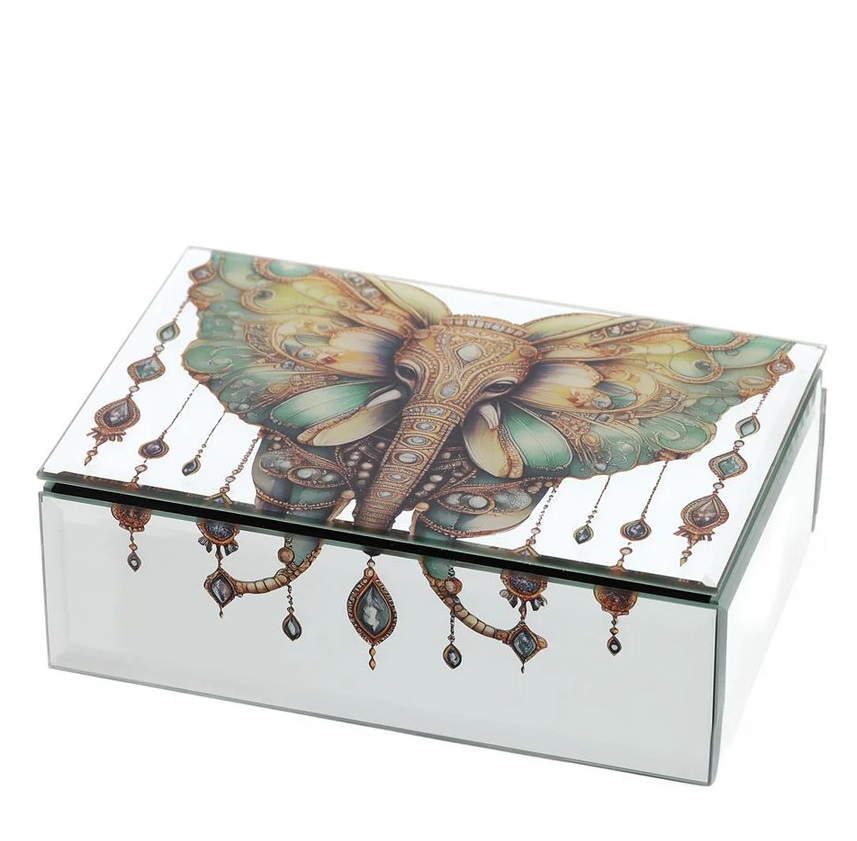 Cofanetto legno/specchio c/elefante - 15x10x5 cm - Hervit