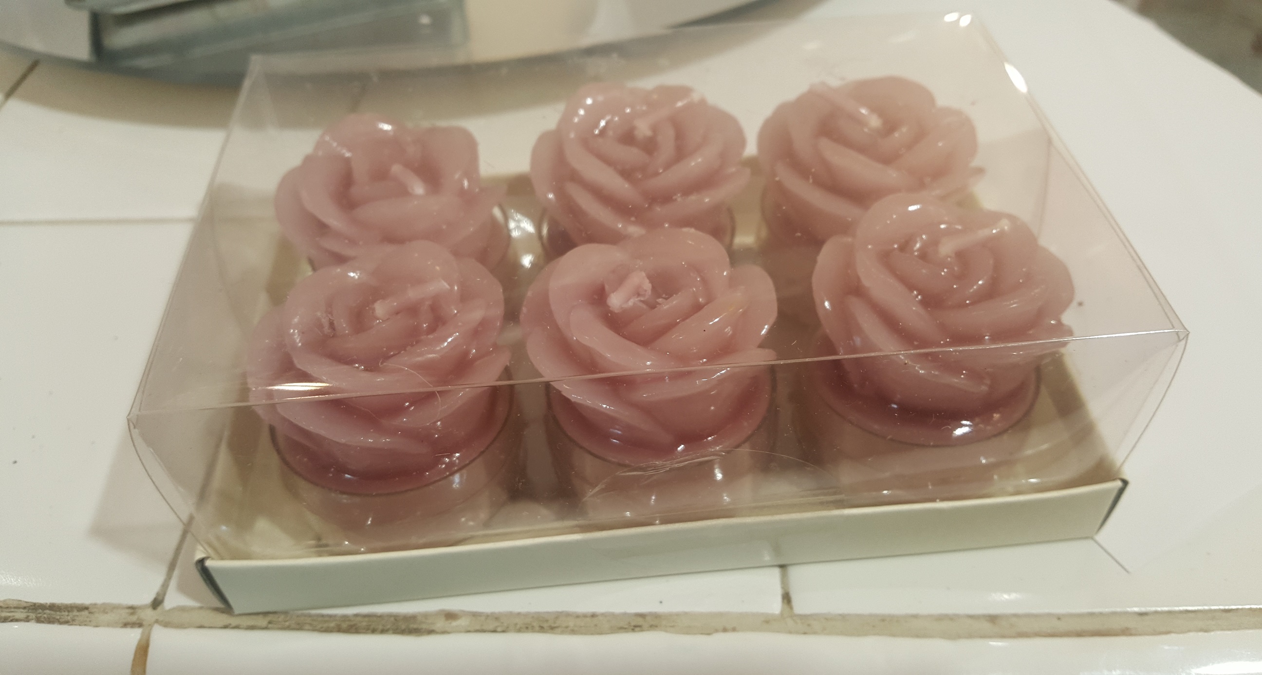 Box 6 candele tealite rosa laccata malva 4 cm - hervit