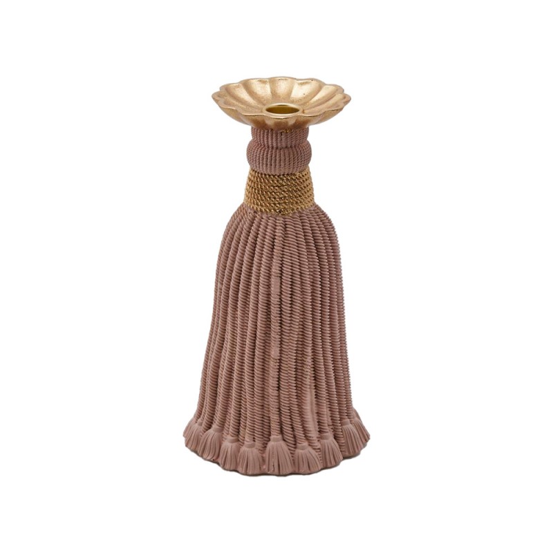 Portacandela in resina rosa e oro - H.26 cm - EDG