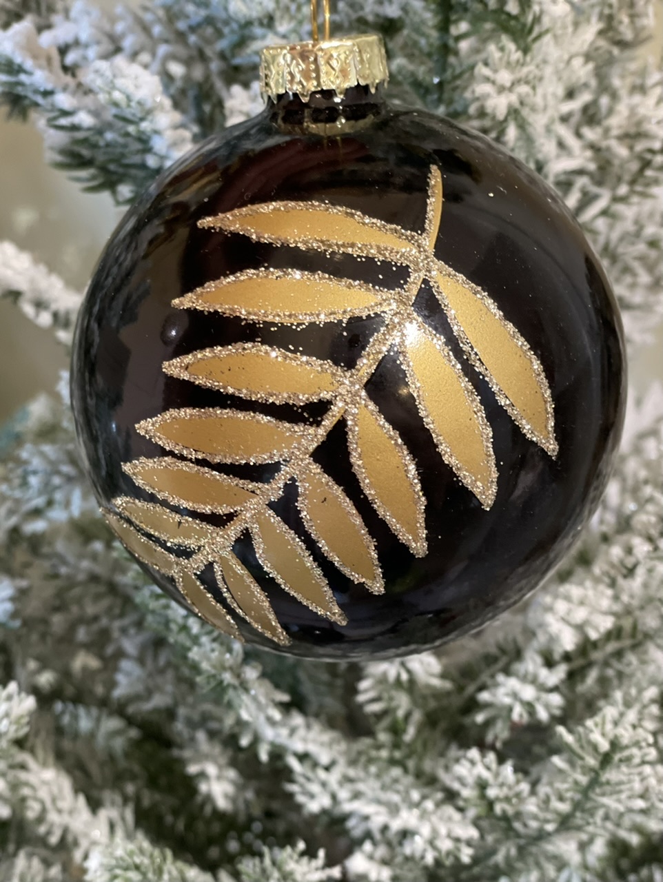 Appendino sfera nero e oro con brillantini in rilievo -  vetro decoro natalizio - disponibile in tre modelli diversi  - edg
