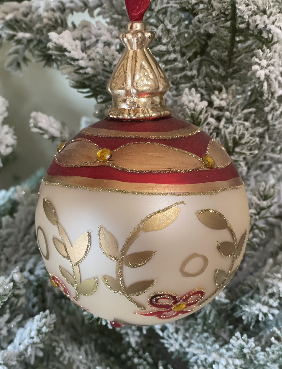 Appendino sfera in vetro rosso e oro - decoro natalizio - Hervit
