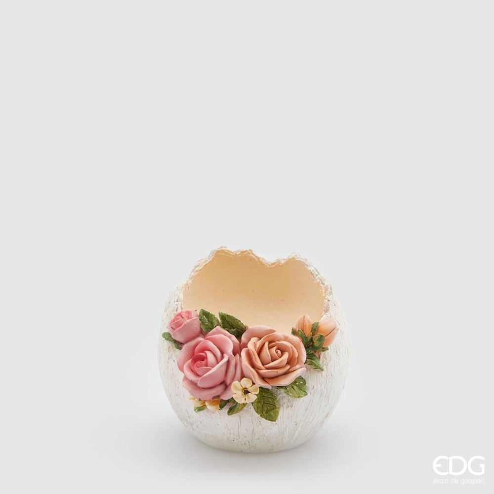 Vaso uovo con fiori in resina - 10x11 cm - EDG