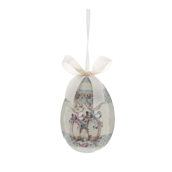 Decorazione uovo di pasqua in plastica - Collezione JOYEUSES PÂQUES - 8x12 cm - Blanc Mariclo