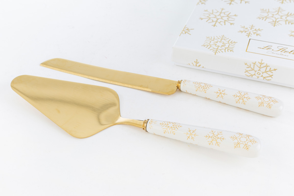 Set 2 pezzi taglia torta natalizio bianco - 28 cm