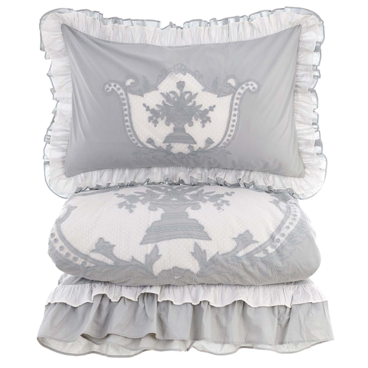 Parure copripiumino matrimoniale in cotone - Collezione Dentelle - 200x250 - Blanc Mariclo