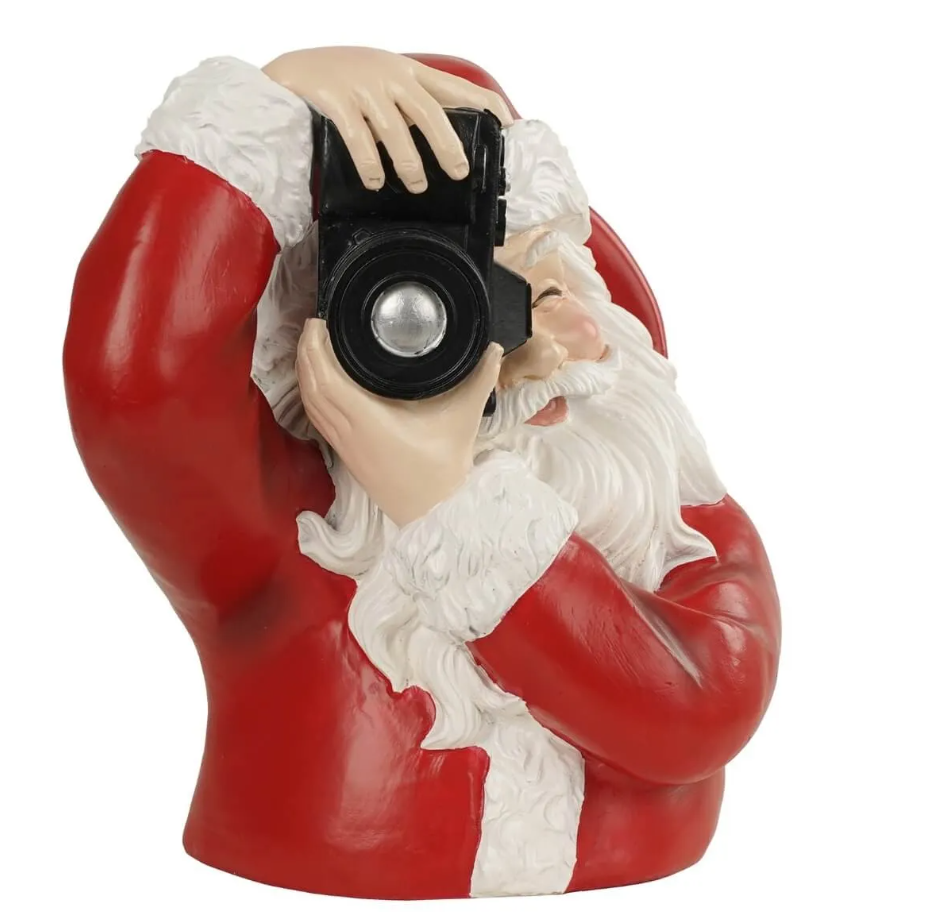Busto babbo natale c/macchina fotografica in resina - H.22x21 cm - Stile'