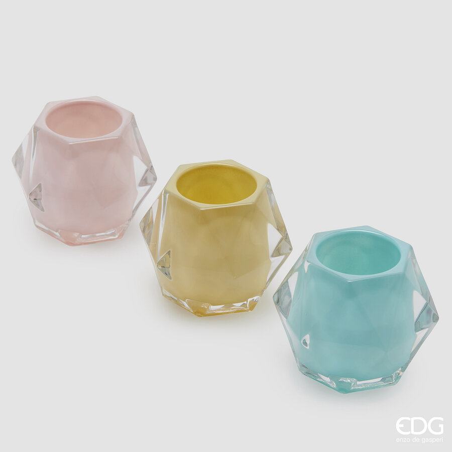 Portacandela in vetro Diamond - vari colori - H8.5x10.5 cm - EDG