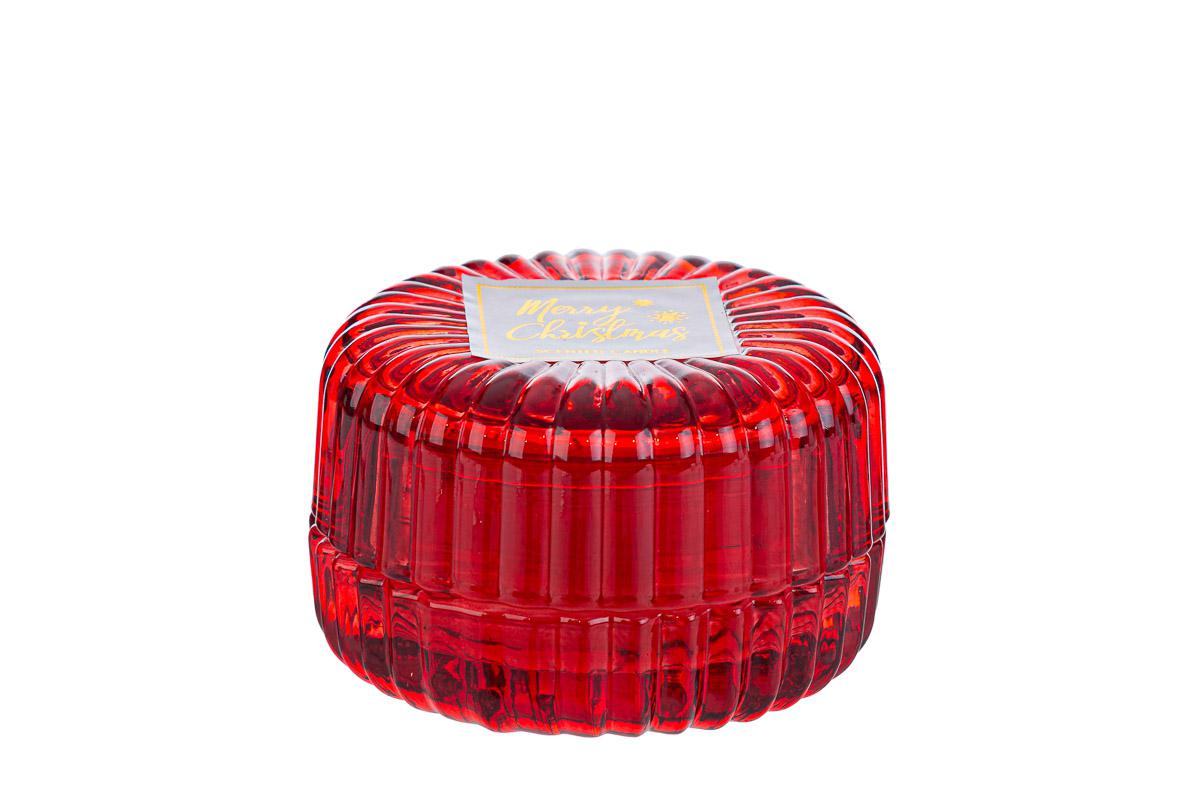 Candela scatola vetro natalizia - verde/rosso - 8x5 cm