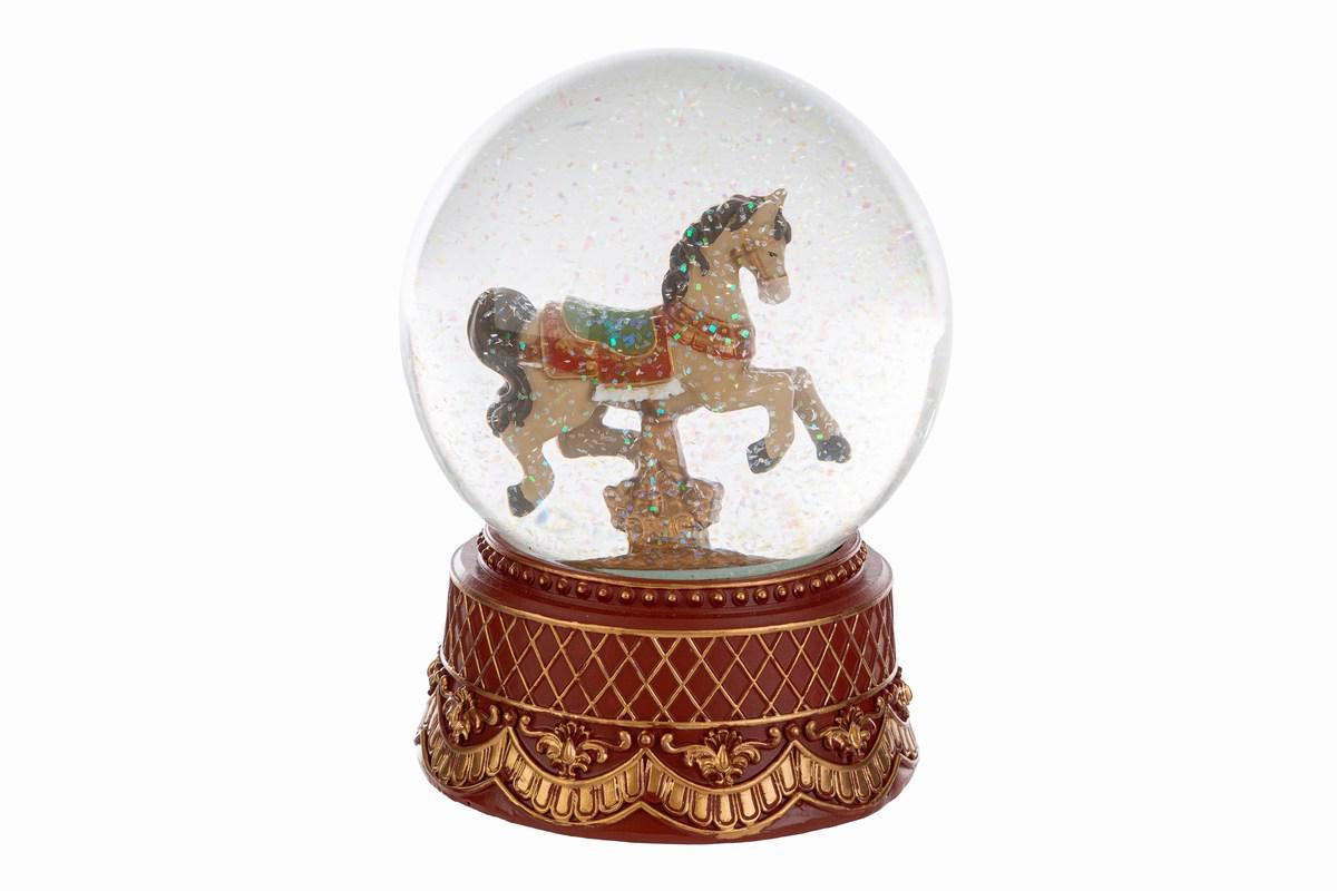Sfera acqua c/cavalluccio in vetro con musica - H.17.5x12 cm - Le Stelle