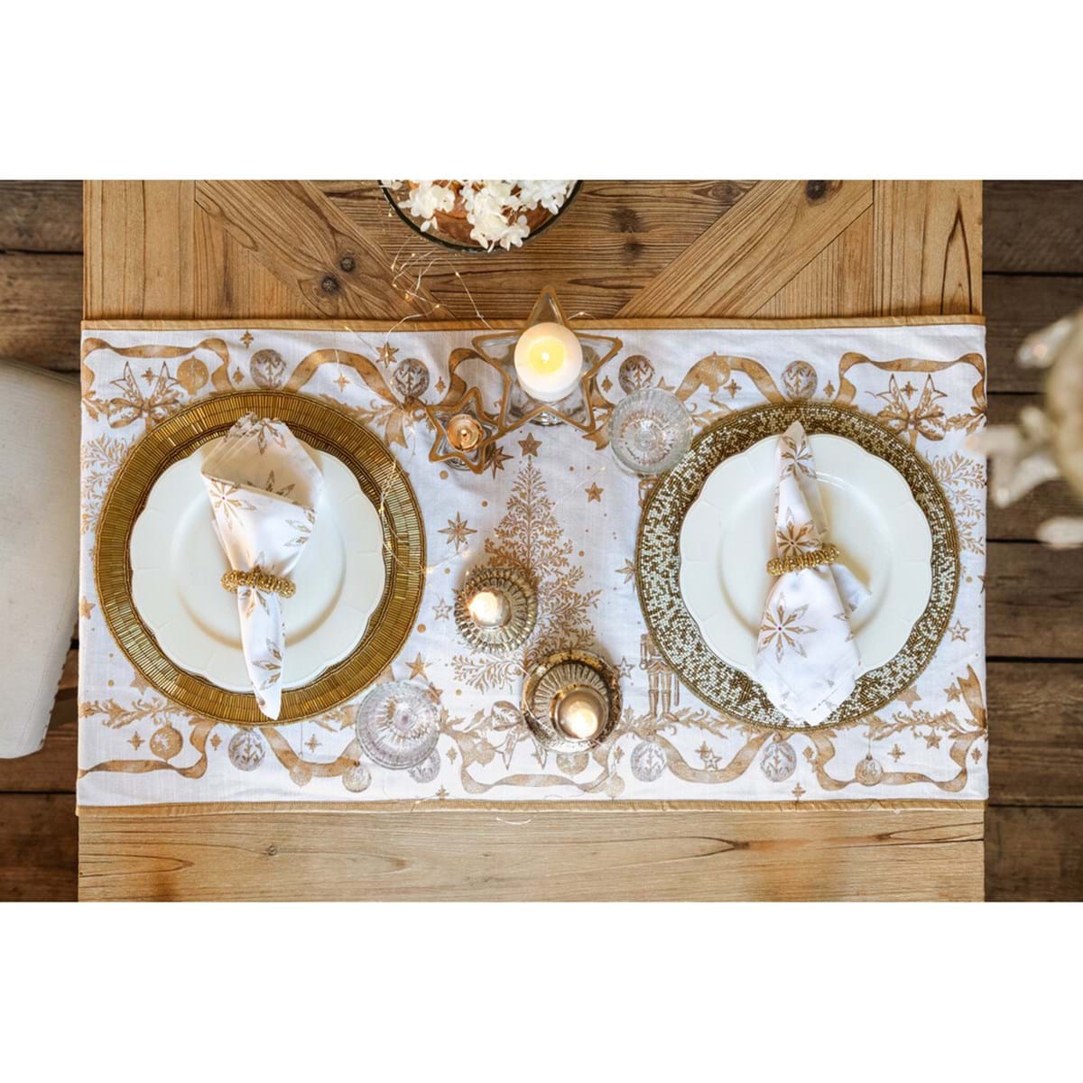 Runner natalizio in cotone con schiaccianoci oro - Coll. Magia d'oro -  50x160 cm - Blanc Mariclo