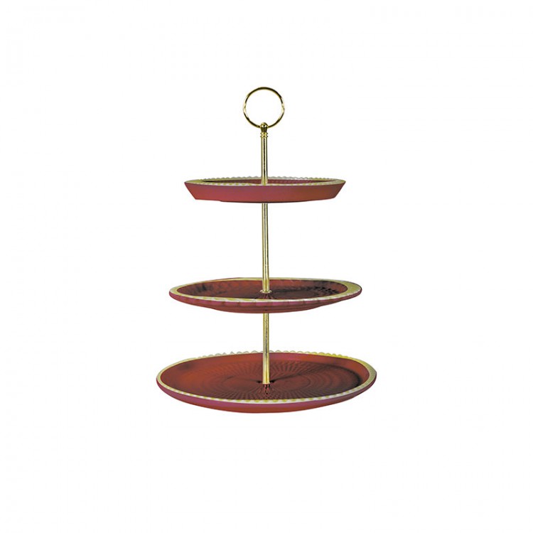 Alzatina portadolci in ceramica rossa a 3 piani - h. 34.5 cm - Preziosa