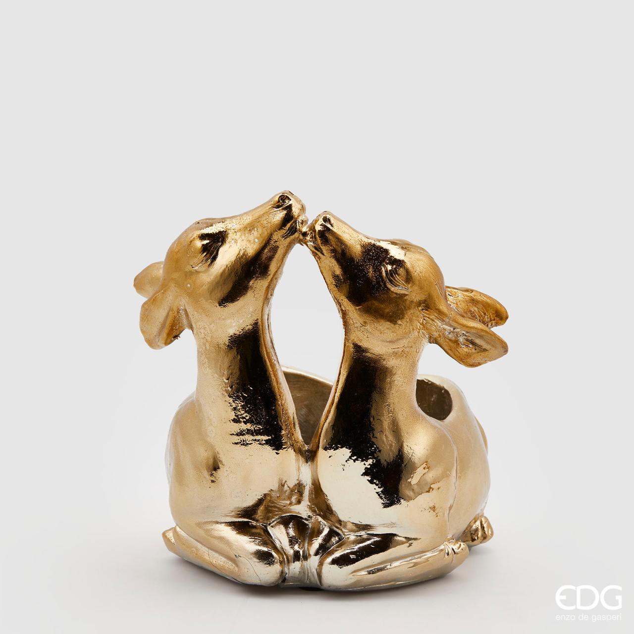 Vaso in metallo con 2 cerbiatti - H.27x26x24 cm - EDG