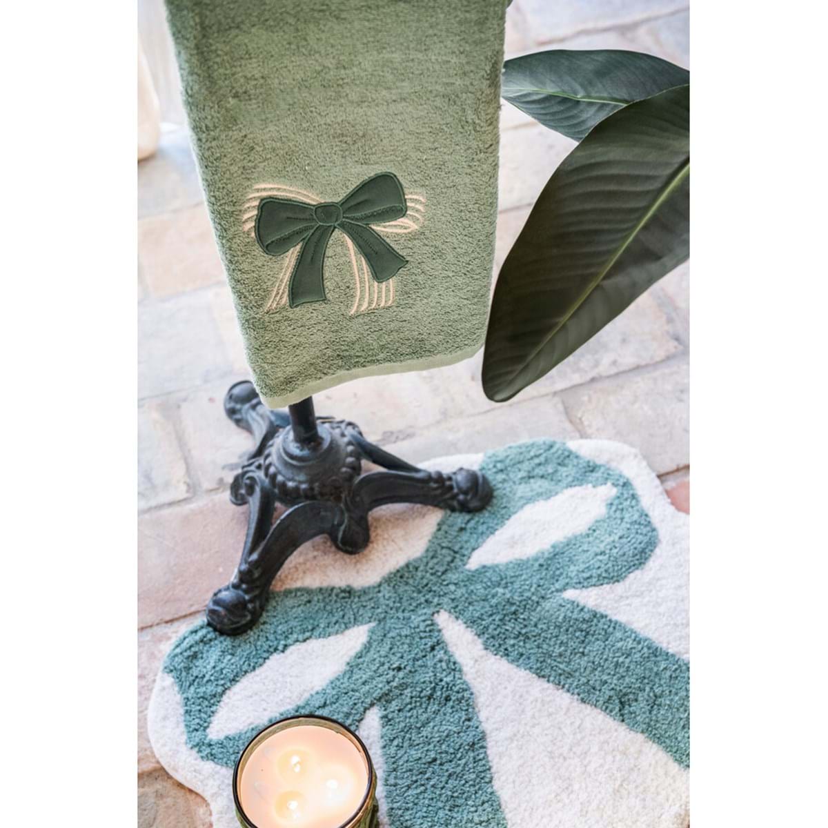 Tappeto in cotone con fiocco verde - 50x60 cm - Blanc Mariclo
