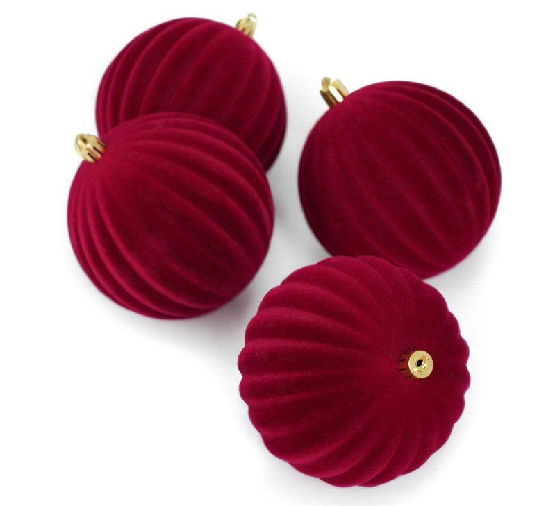 Confezione 4 palle vortice in plastica e velluto bordeaux - diam.10 cm - Stile'