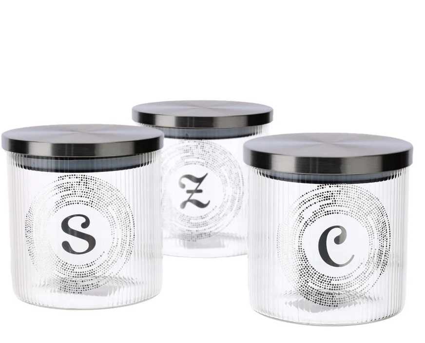 Set 3 barattoli in vetro sale zucchero e caffè - H.11x10 cm - Hervit