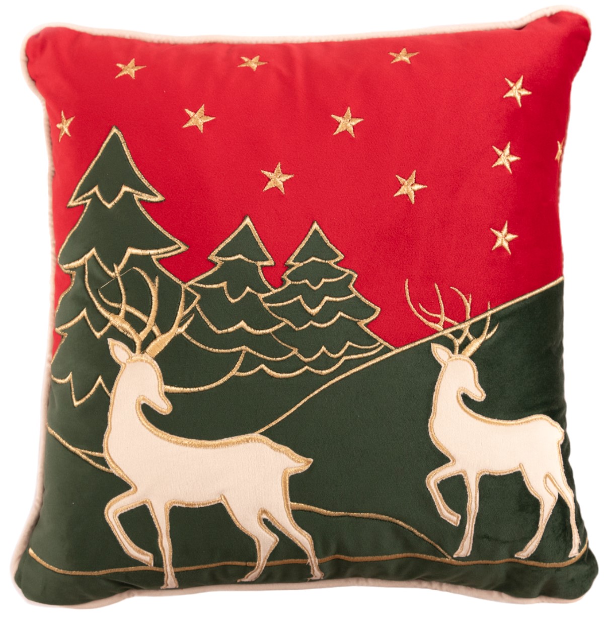Cuscino in velluto con ricamo renna e paesaggio -45x45 cm -  3 varianti - Fiorentino Home