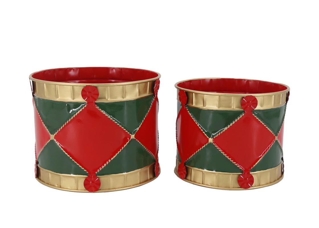 Set 2 vasi tamburo in metallo - 24x19 + 21x17 cm