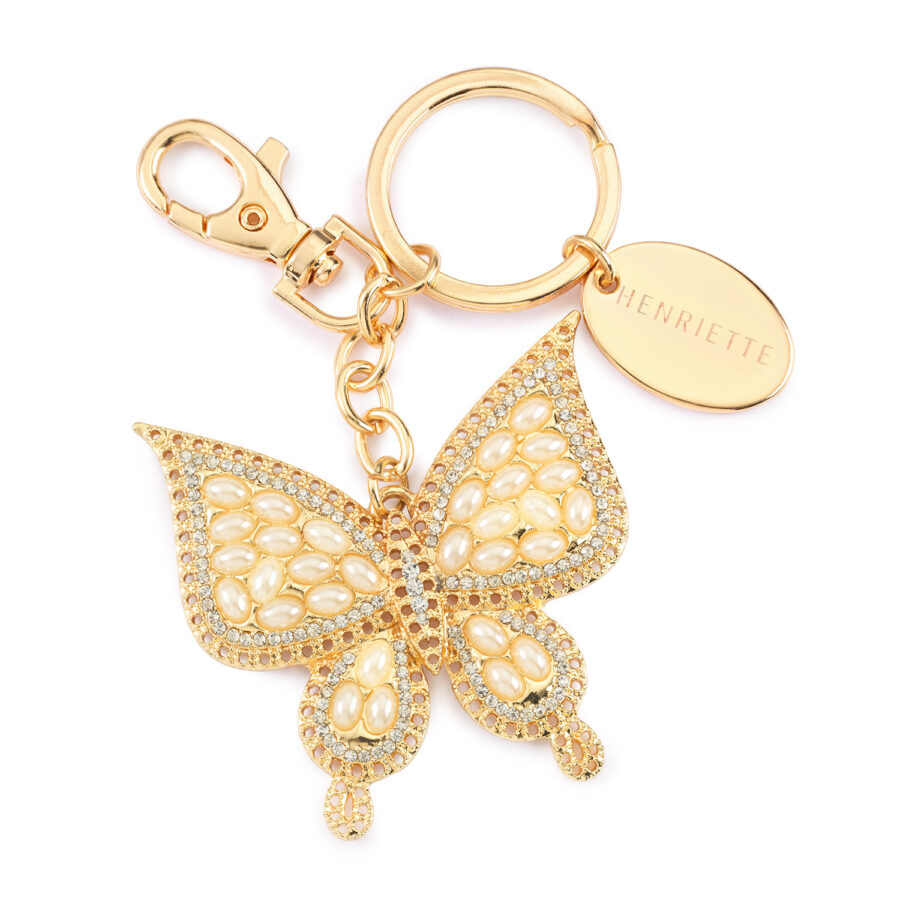Portachiavi farfalla in metallo con perline con scatola regalo - 6x5 cm - Henriette