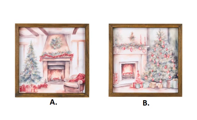 Quadro natalizio con cornice legno - 2 varianti - 30x30 cm - Nuvole di Stoffa