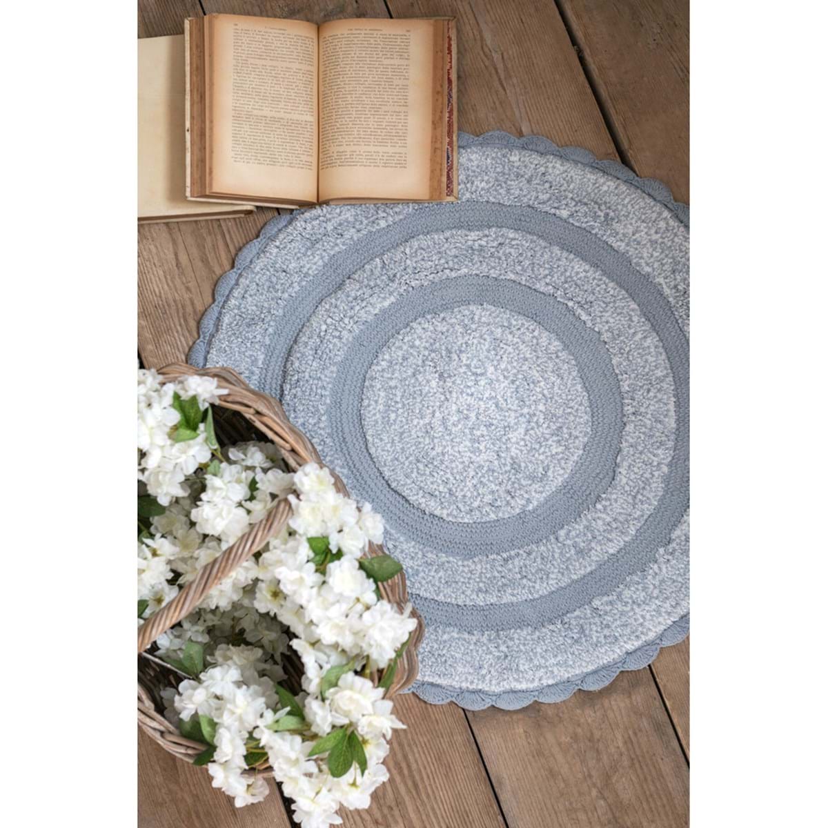 Tappeto in cotone con crochet azzurro - Daphne Collection - 65x65 cm - Blanc Mariclo