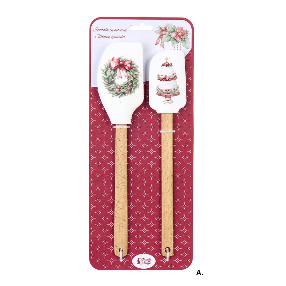 Set 2 spatole in silicone c/manico in legno Storia di Natale - 2 ass - Nuvole di Stoffa