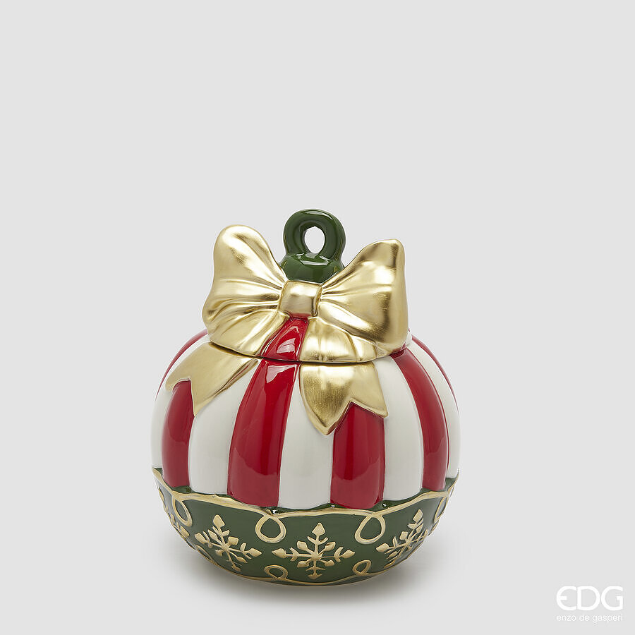 Contenitore ermetico in ceramica palla di natale - H.21x18 cm - EDG