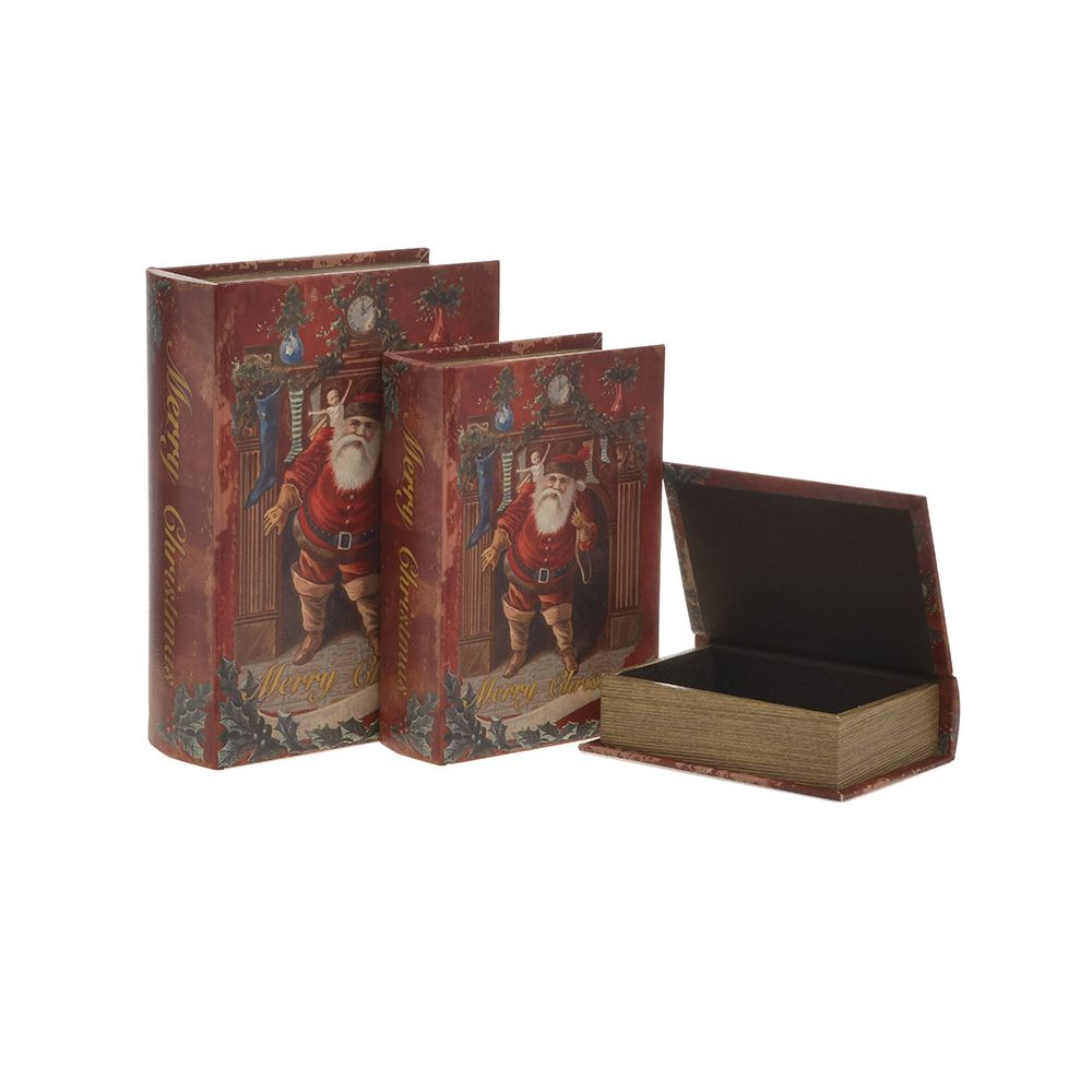 Set 3 scatole decorative a libro con stampa natalizia - Collezione 2022 - 21x8x29 cm - Inart