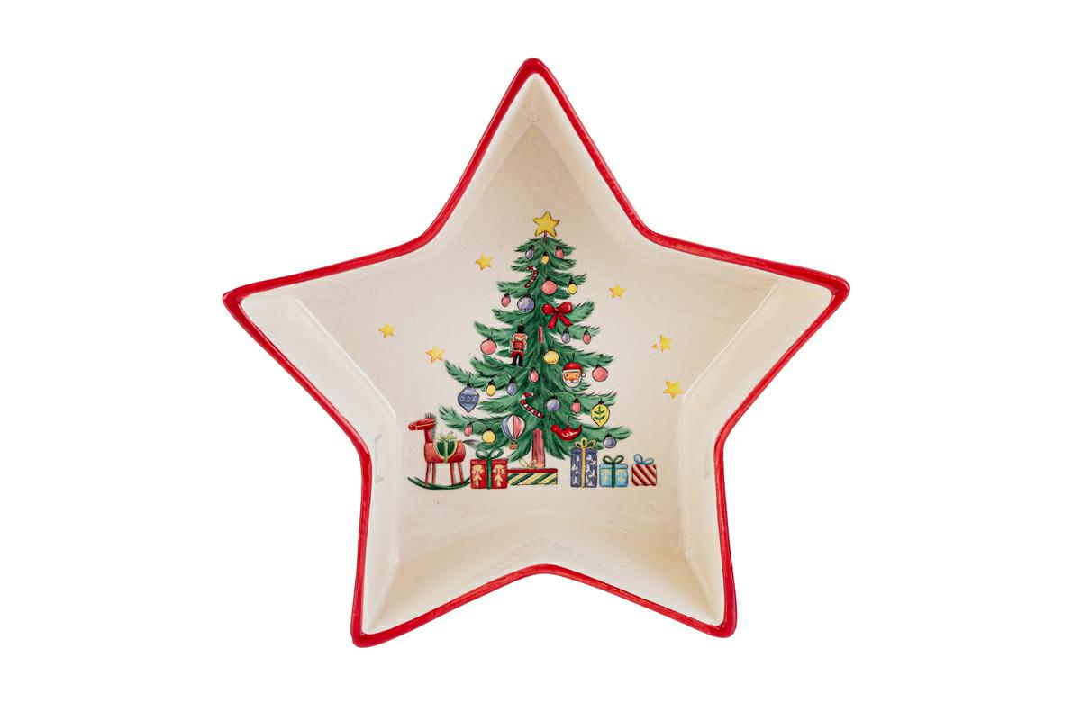 Vassoio in ceramica stella con albero di natale - H5x22 cm