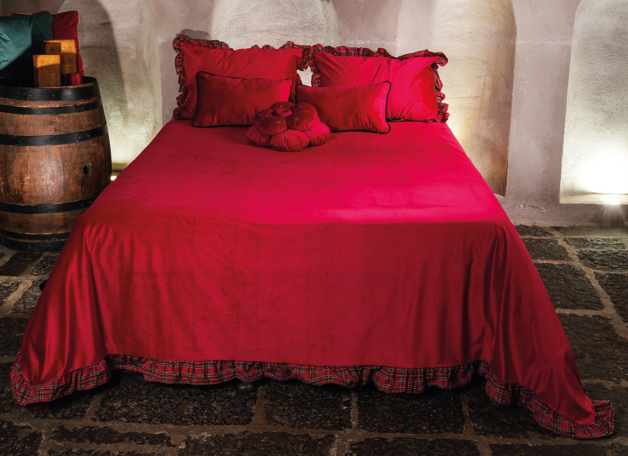 Set copriletto matrimoniale in velluto rosso +2 copriguanciali BON BON - 260x260 cm - Clodette