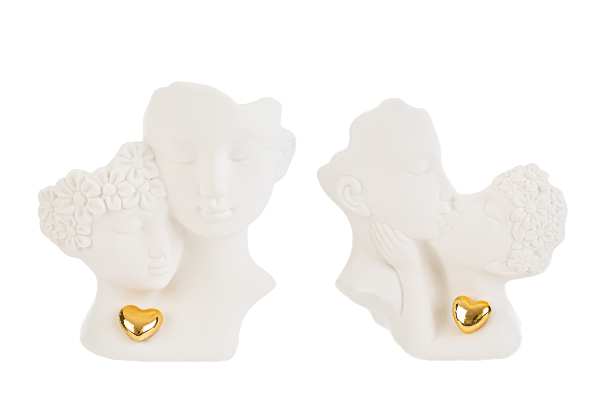 Coppia sposi in porcellana con cuore oro - 2 modelli ass -  15x18 cm - Le Stelle