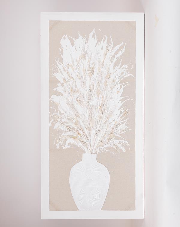 Quadro in tela c/cvaso di grano beige e bianco  - 62x4.5x122 cm - Eurolamp
