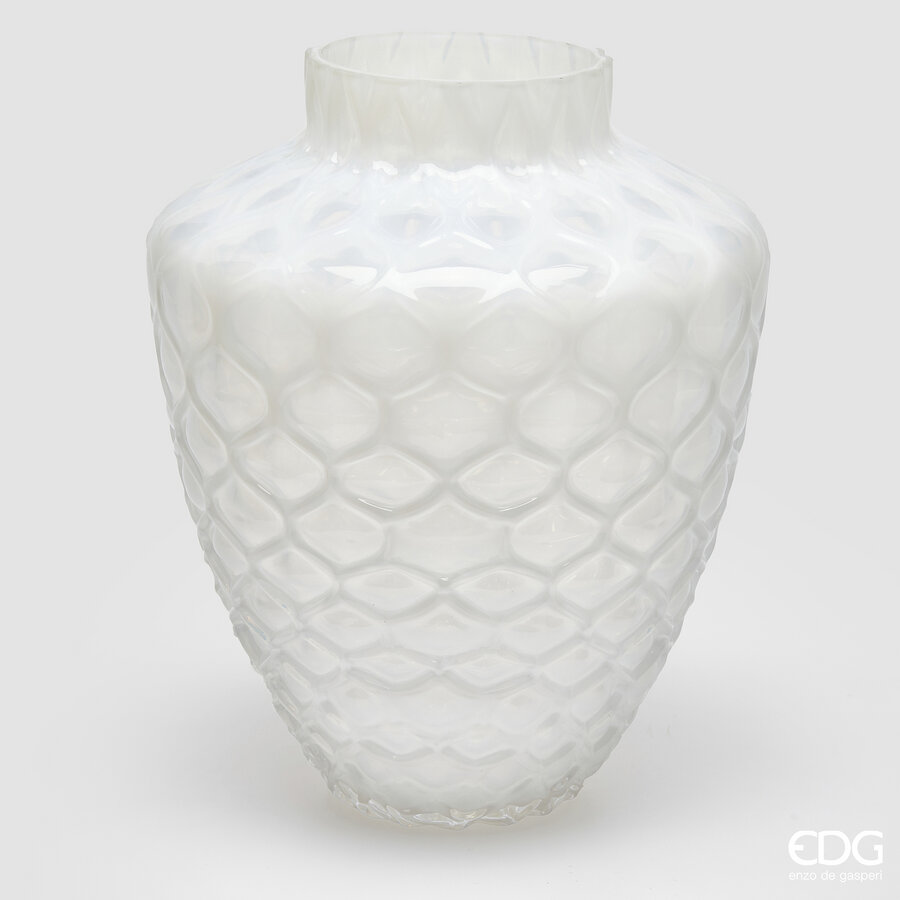 Vaso Honeycomb bianco in vetro - H.30x24.5 cm - EDG