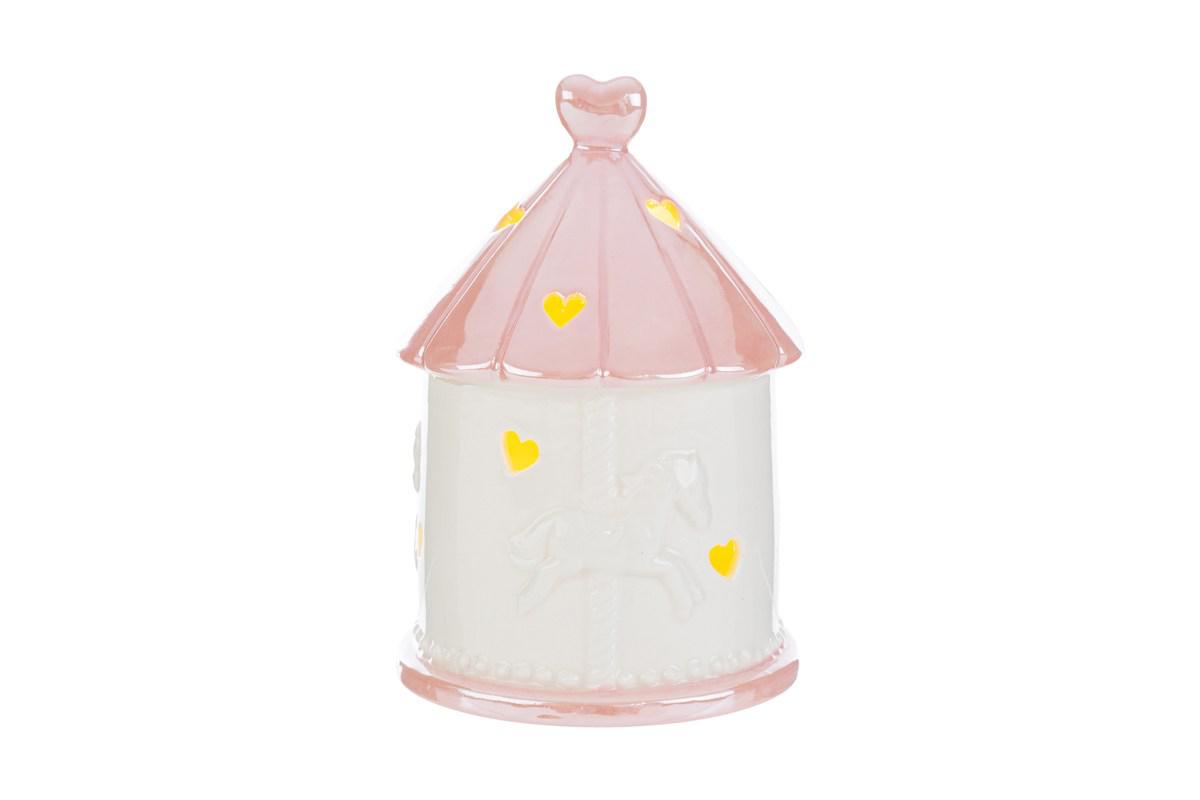 Giostrina in porcellana rosa a led c/astuccio - H.14x10 cm - Le Stelle