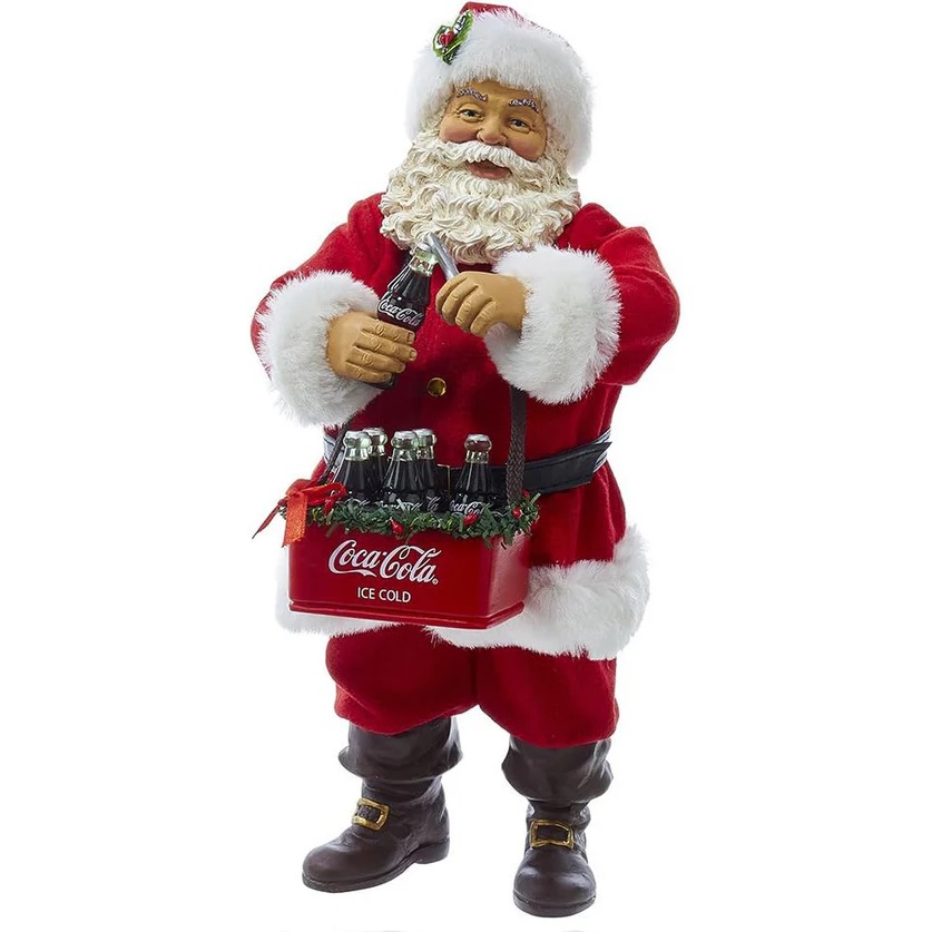 Statua Babbo Natale c/cassa di Coca Cola in resina - H.26x15x10 cm - Kurt Adler