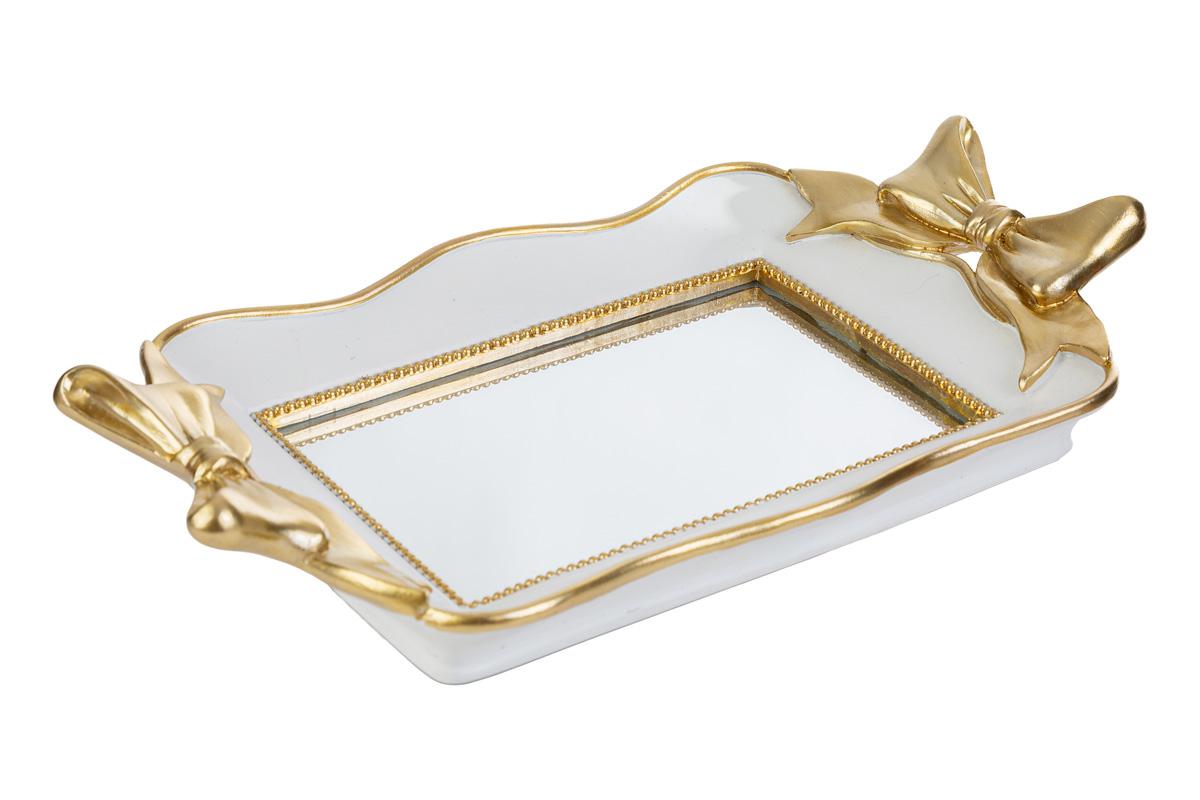 Vassoio in resina specchiato con fiocchi dorati - H.5.5x17x31 cm - Le Stelle