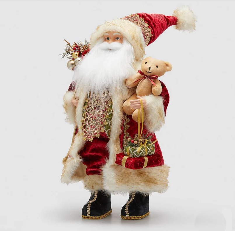 Babbo natale con orsetto in tessuto - H.80 cm - EDG