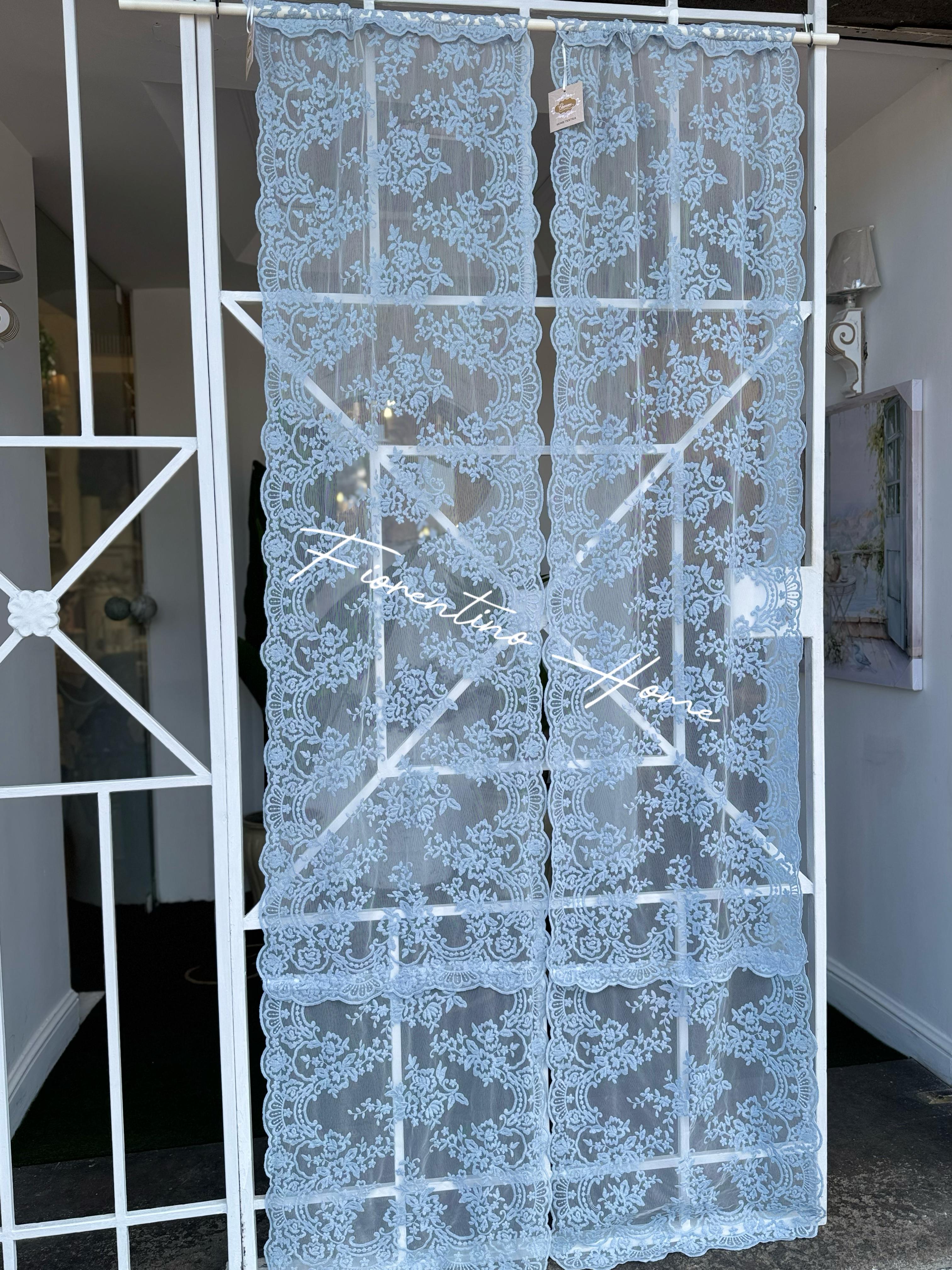Vetrage in pizzo Royal celeste - 50x200 cm - Charme Home Textile