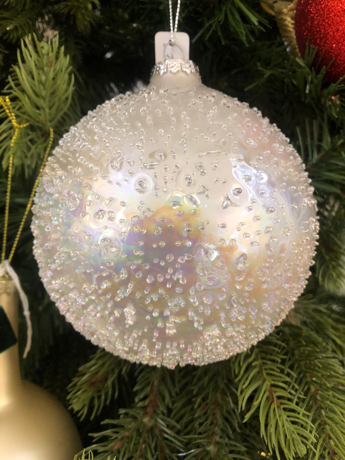 Appendino sfera con gocce in rilievo -  vetro decoro natalizio  - edg
