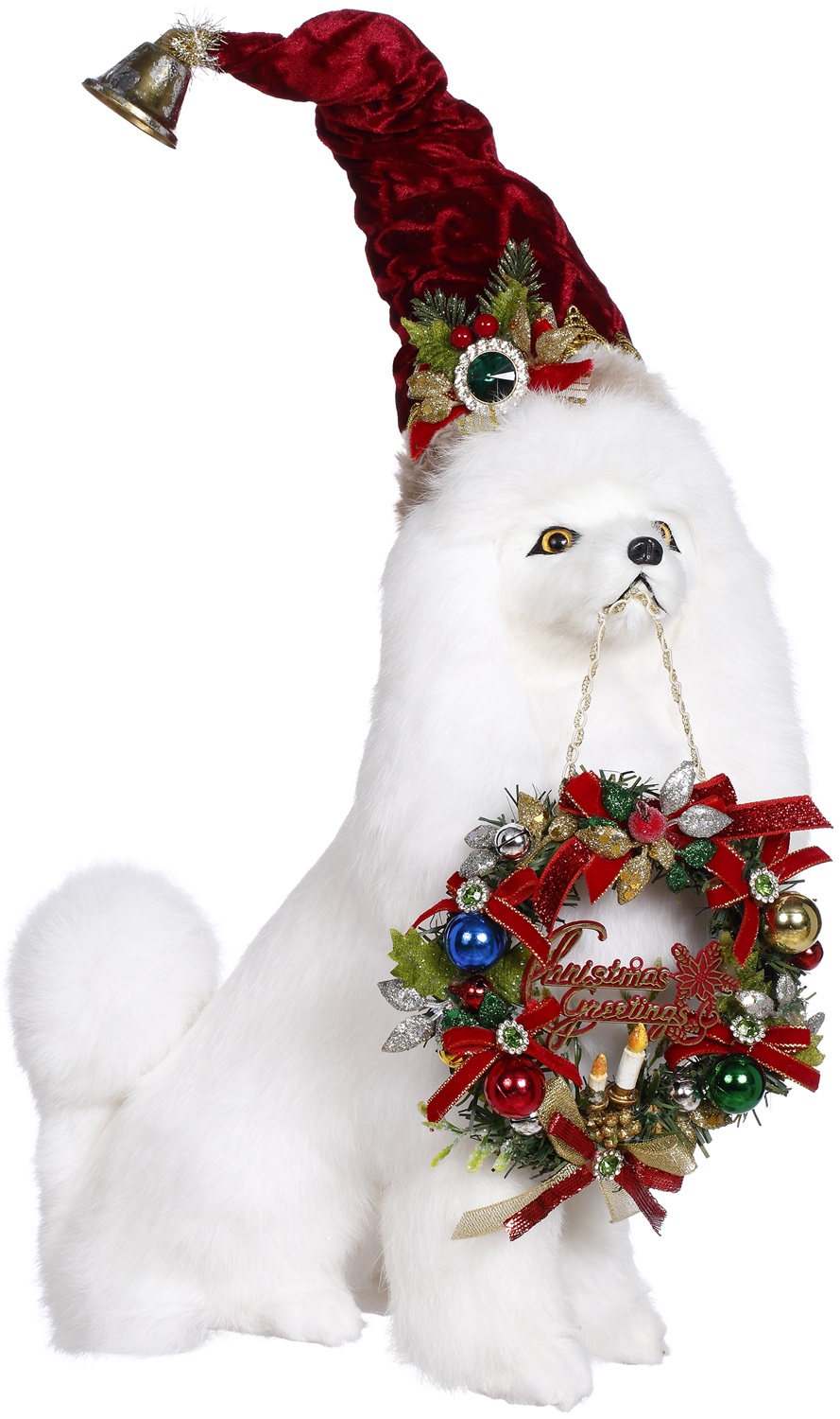 Cane seduto Merry Christmas in peluche con cappello velluto - Collezione Mark Roberts 2024 - H.33 cm - Goodwill