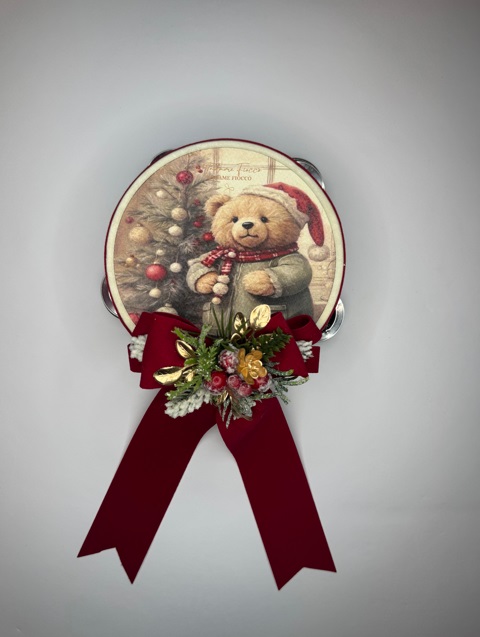 Tamburello Teddy cuore di coccola - 13.5 cm - Madame Fiocco