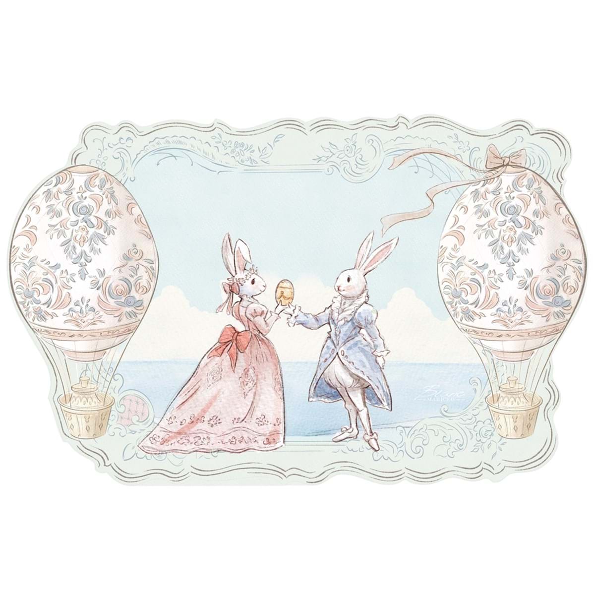 Tovaglietta in vinile con conigli - Linea Rococo Collection - 36x45 cm - Blanc Mariclo