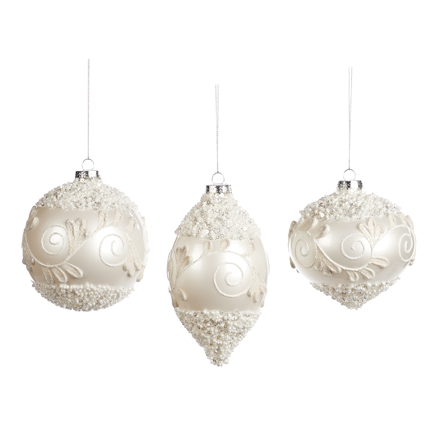 Pallina natalizia in vetro bianco con decoro a rilievo - 3 modelli ass. - H. 10 cm - Collezione 2022 - Goodwill