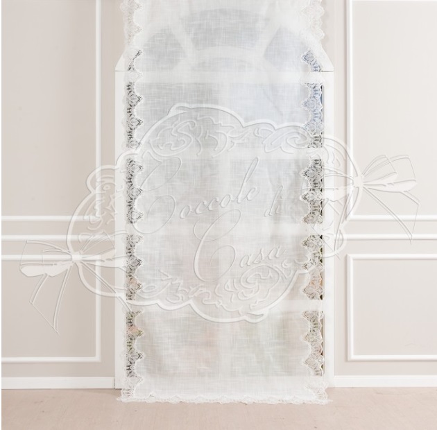 Tenda in poliestere con pizzo trilaterale bianco Diana - 140x300 cm - Coccole di casa