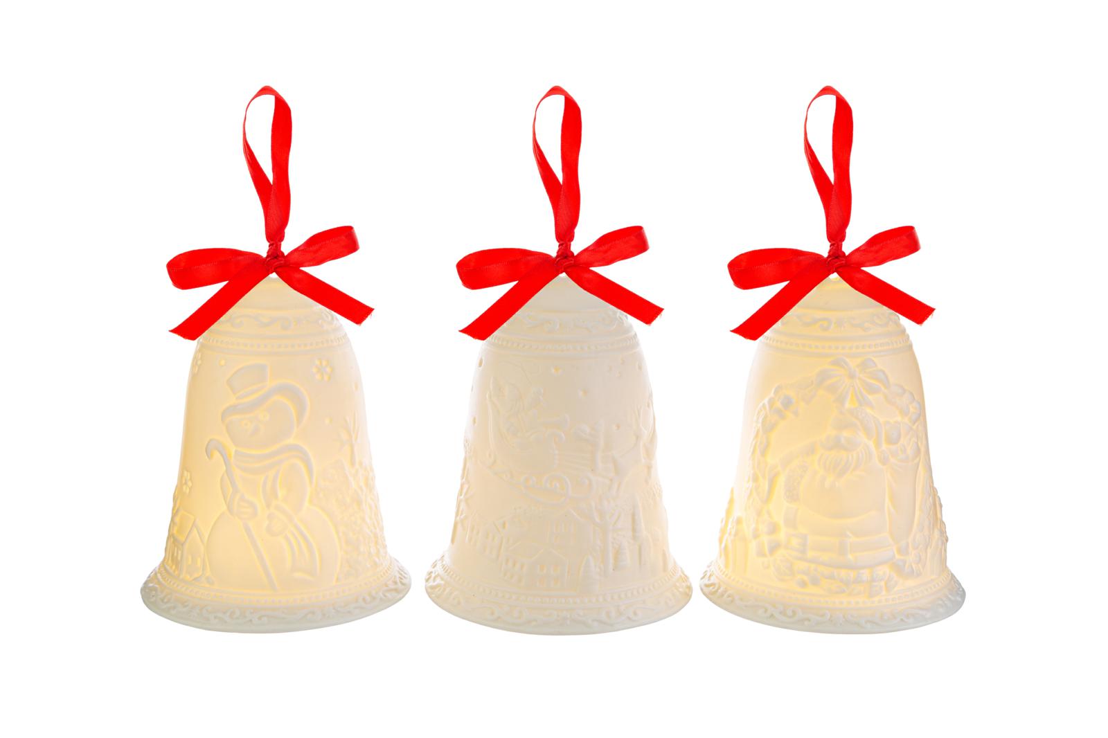 Campana in porcellana bisquit con led - 3 varianti - H.13.5x10.5 cm