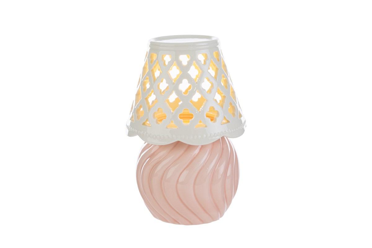 Lampada a led in porcellana rosa c/shopper - H.17x11.5 cm - Le Stelle
